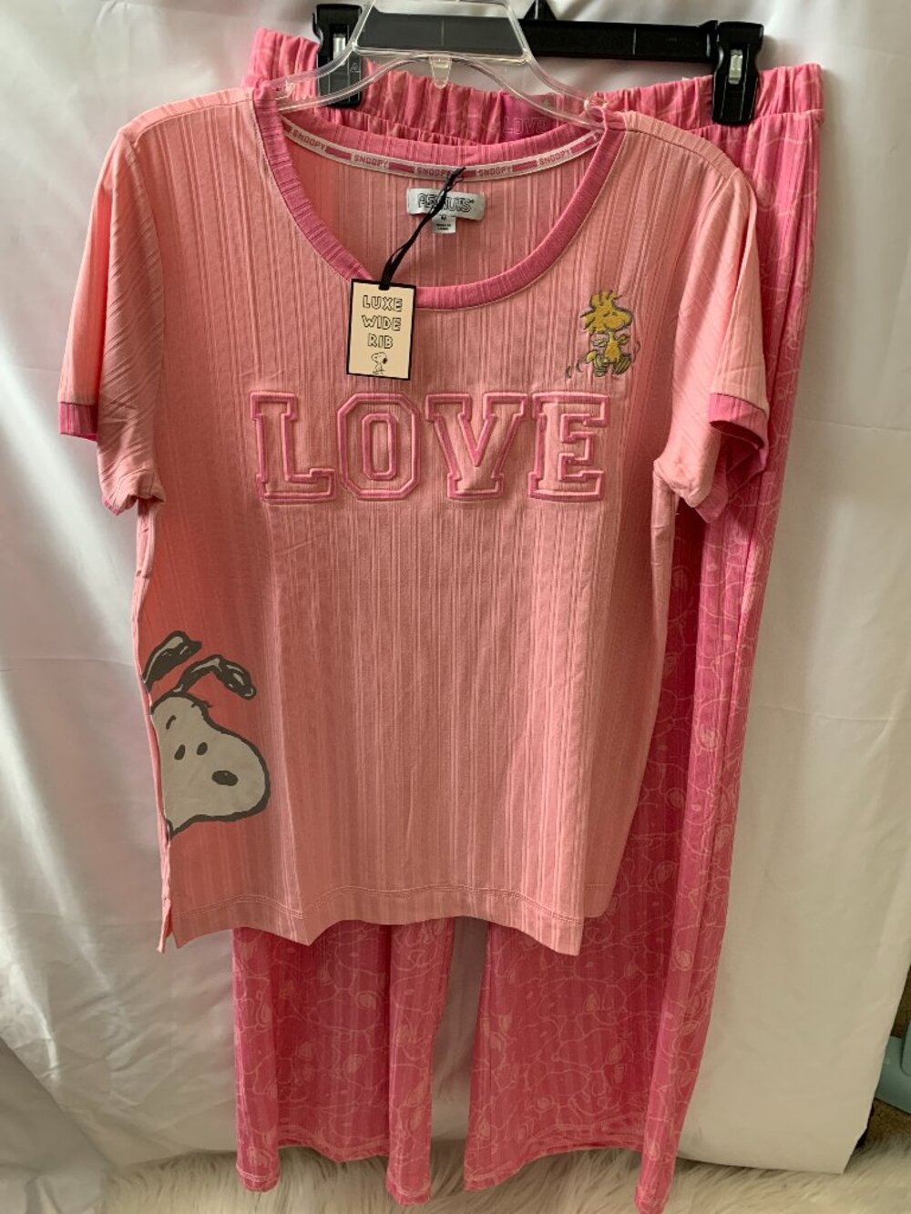 PEANUTS Snoopy Love Embossed Pajamas Set in Pink Multi Sz MEDIUM